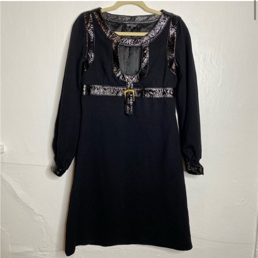 Hayden Harnett long sleeve wool with leather trim dress size 8